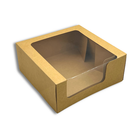 Kraft Square Cake Paper Box Pastry Box W/ Window | 9x9x3.75" - 100 Pcs