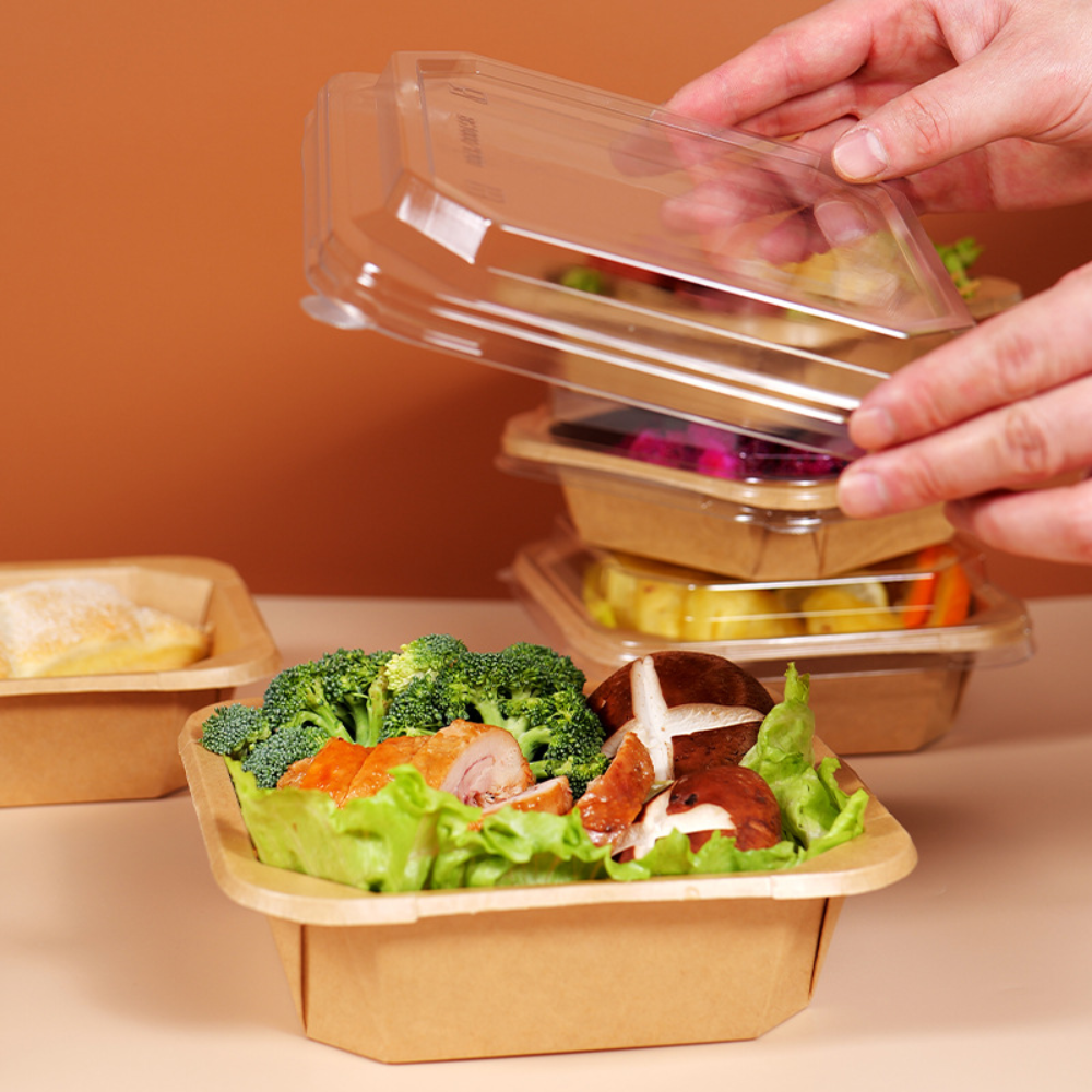 Kraft Square Paper Container-with food and lid