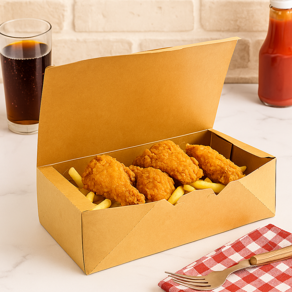 Kraft_Fried_Chicken_Foldable_Rectangular_Paper_Box_9.3x5x2.8 with fried chicken and fries