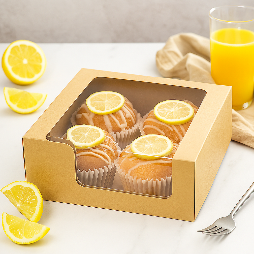 Kraft Square Cake Paper Box Pastry Box W/ Window with cupcakes