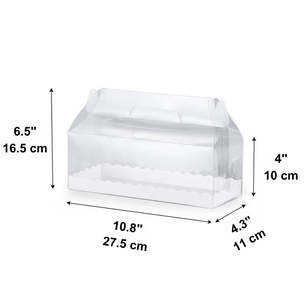 Large Clear Cake Roll Box W/ Handle & Paper Base | 10.8x4.3x6.5" - size