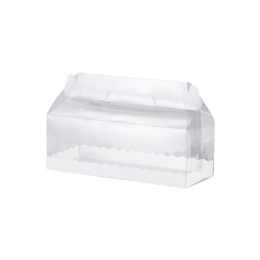 Large Clear Cake Roll Box W/ Handle & Paper Base | 10.8x4.3x6.5"