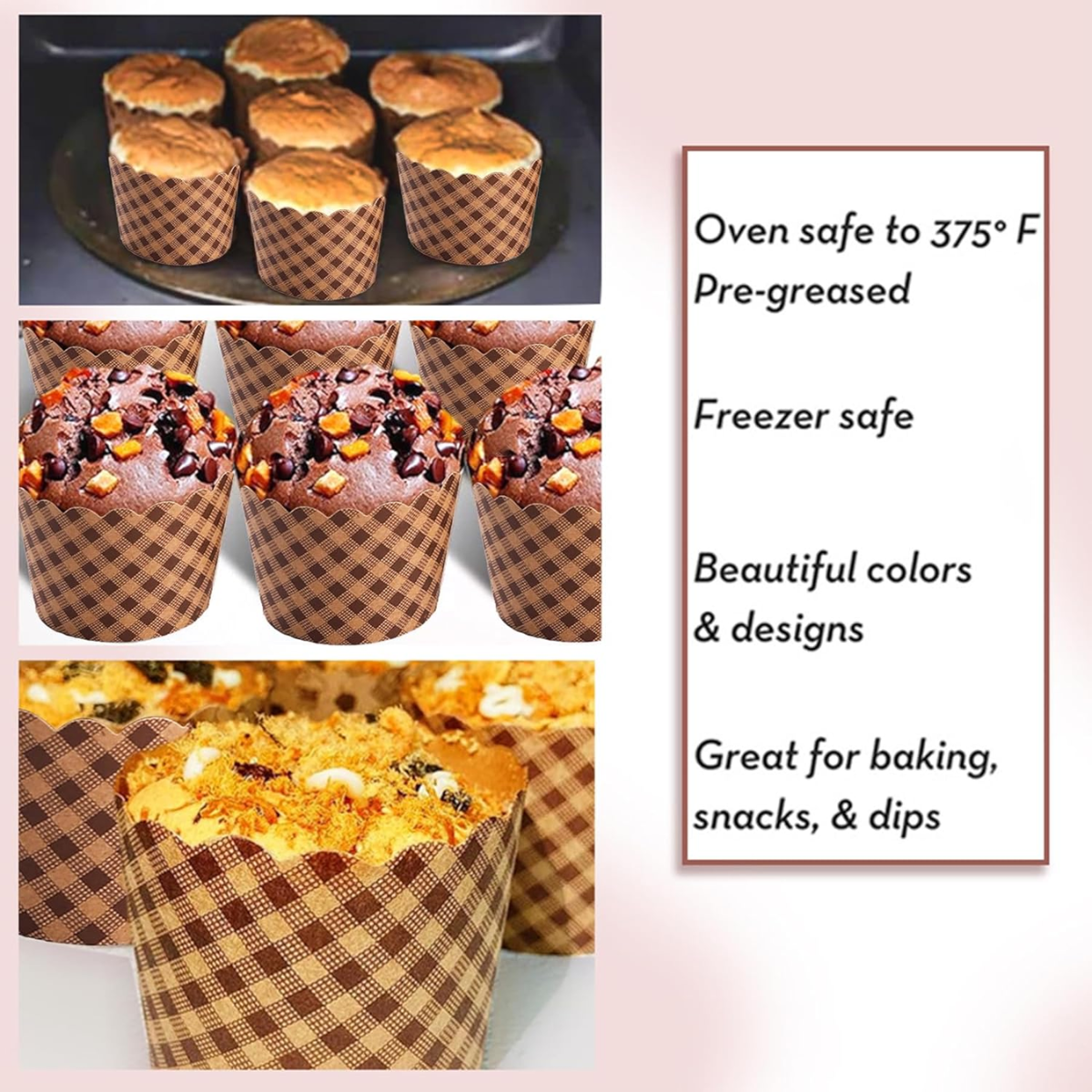 HD BioPak Large Kraft Gingham Baking Cup Cupcake Liner Muffin Cups-with cake