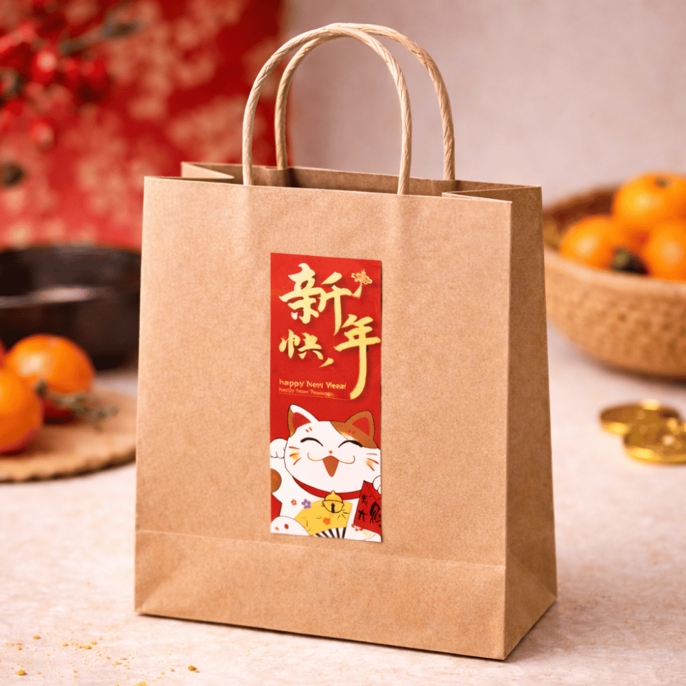 Lucky Cat Chinese New Year Sticker | 5.31 × 2.36" - ON THE BAG