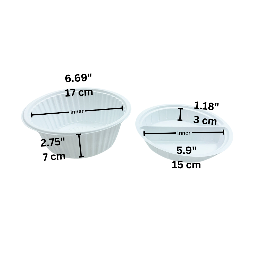 Microwaveable PP White Bowl W/ 2 Compartment Insert (Base+Insert Only) - size