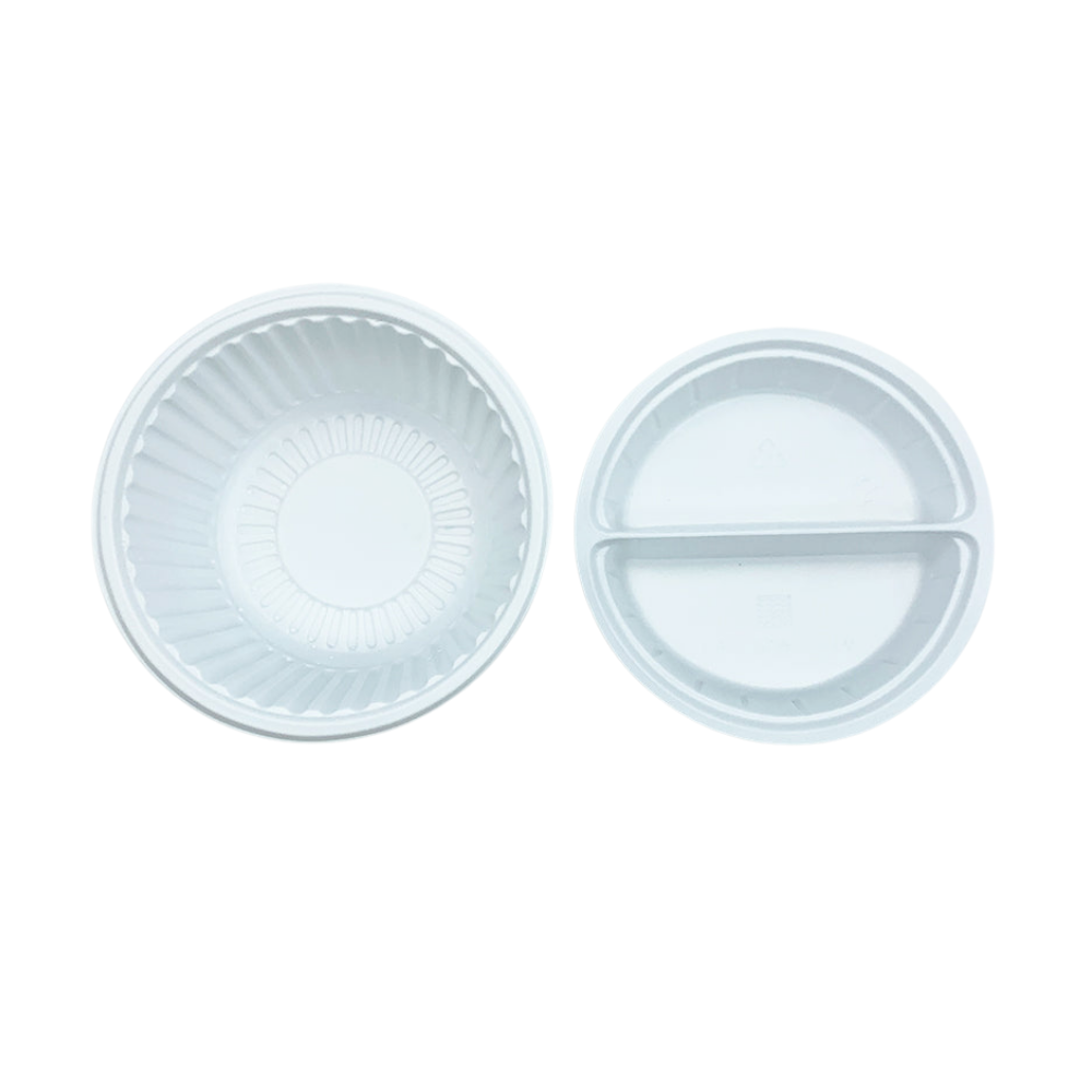 Microwaveable PP White Bowl W/ 2 Compartment Insert (Base+Insert Only) - top