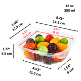 PLS-12 | 12oz PET Clear Rectangular Hinged Safety Lock Salad Container - size