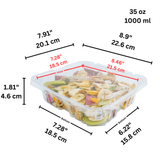 PLS-35 | 35oz PET Clear Rectangular Hinged Safety Lock Salad Container - size