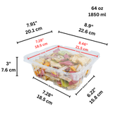 PLS-64 | 64oz PET Clear Rectangular Hinged Safety Lock Salad Container - size