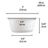 PPB1100 | 36oz Microwaveable PP White Bowl (Base Only) - size