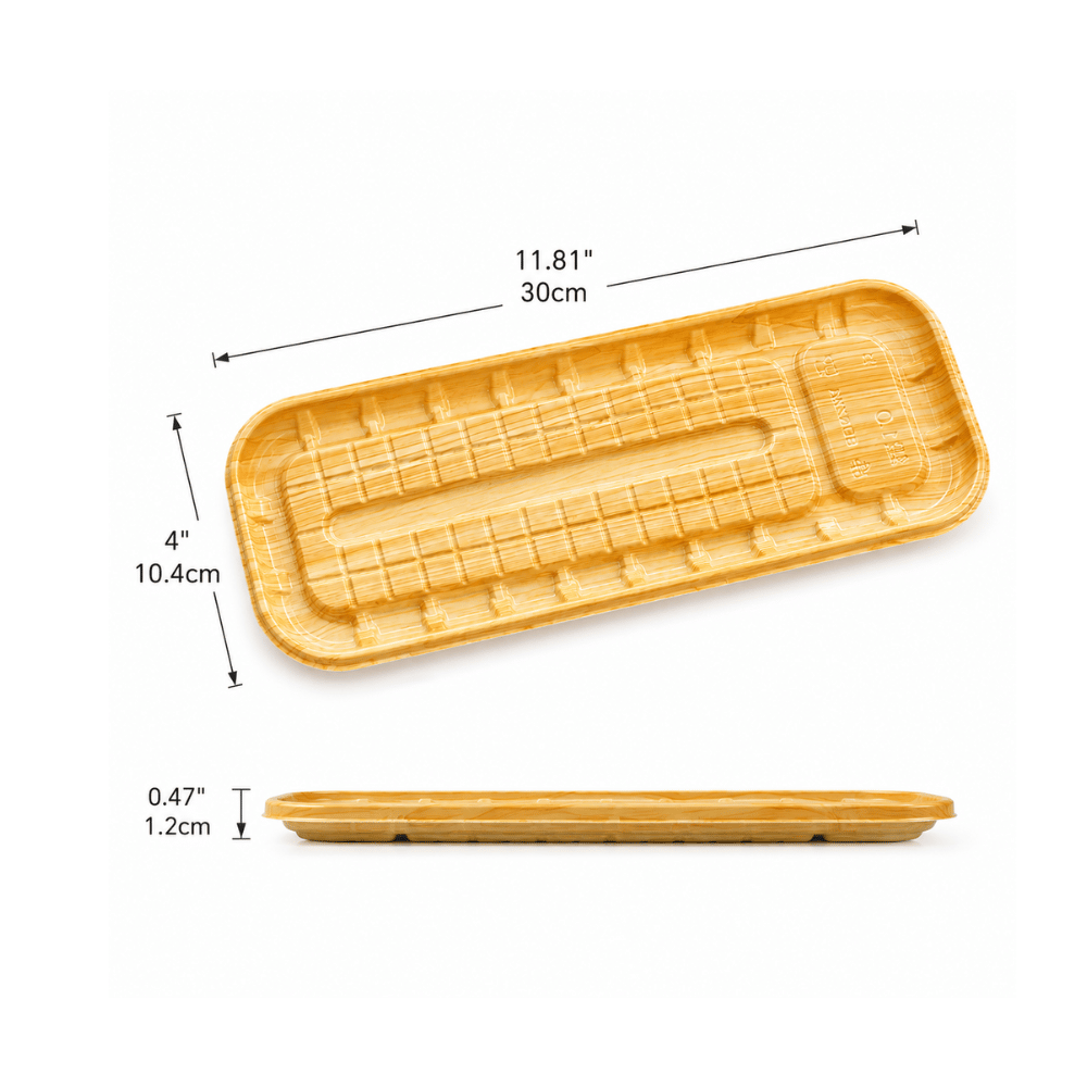 PP Wood Pattern Sushi Tray For Unagi (200 Pcs/Pack) - size
