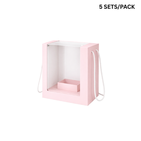 Pink Floral Window Box W/ Handles | Gift Packaging | 7.85x7.85x9.85" - 5 SETS