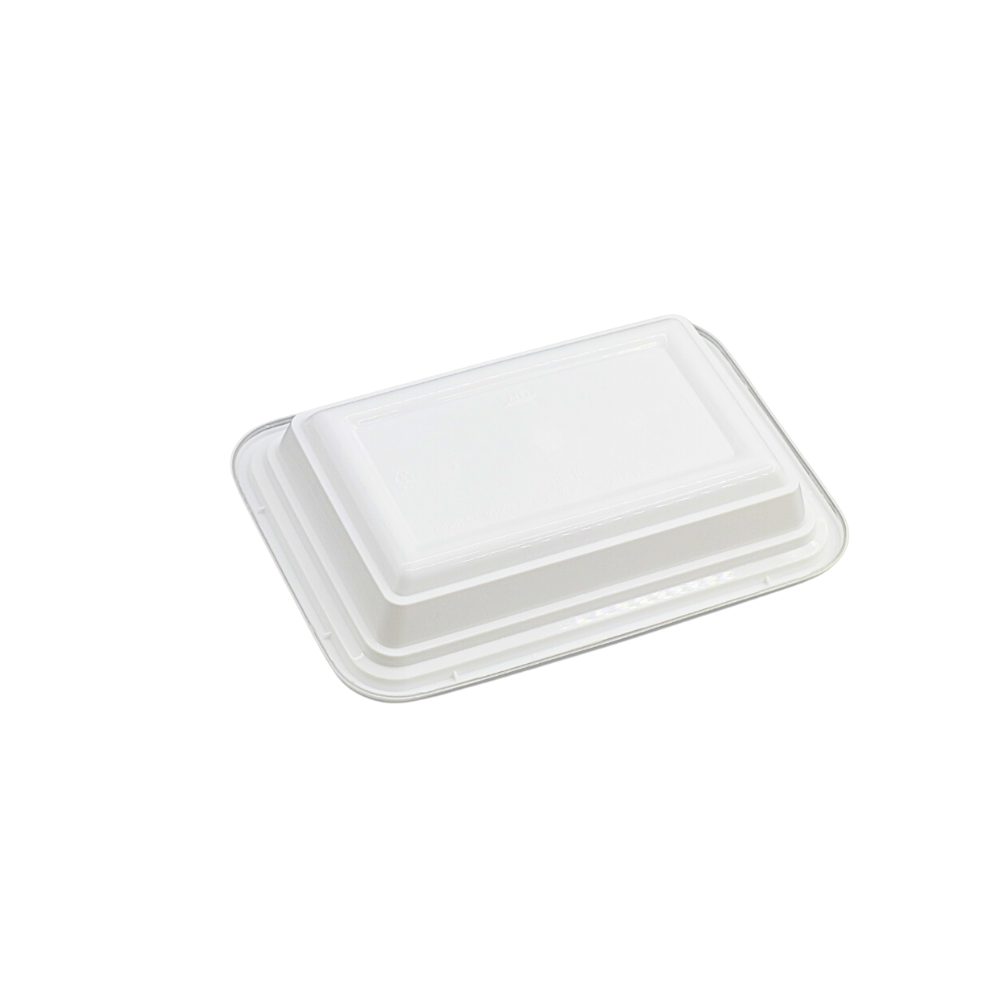 RE-16 | Récipient rectangulaire blanc PP micro-ondable HD 16 oz avec couvercle - 150 ensembles