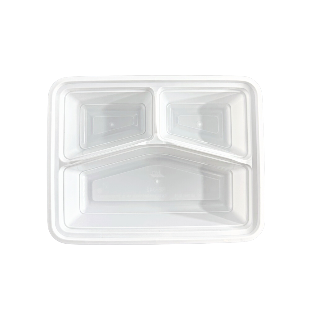 RE-342 | HD 42oz PP White Rectangular Container W/ Lid | 3 Compartment - Base