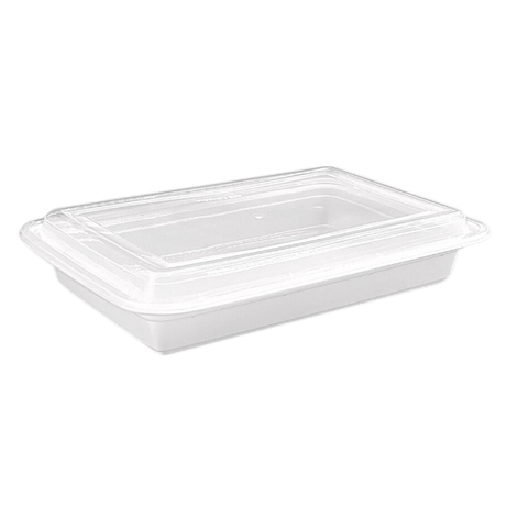 RE-58 | HD 58oz Microwaveable PP White Rectangular Container W/ Lid - 150 Sets