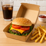 RFB06 | Corrugated Kraft Paper Hinged Burger Box | 5.5x5x3.15" with burger and fries