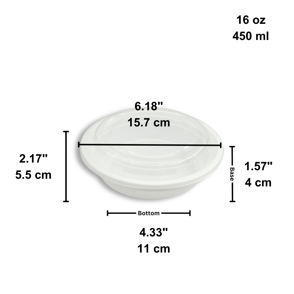 RO-16 | HD 16oz Microwaveable PP White Round Container W/ Lid - size