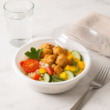 RO-16 | HD 16oz Microwaveable PP White Round Container W/ Lid and takeout food