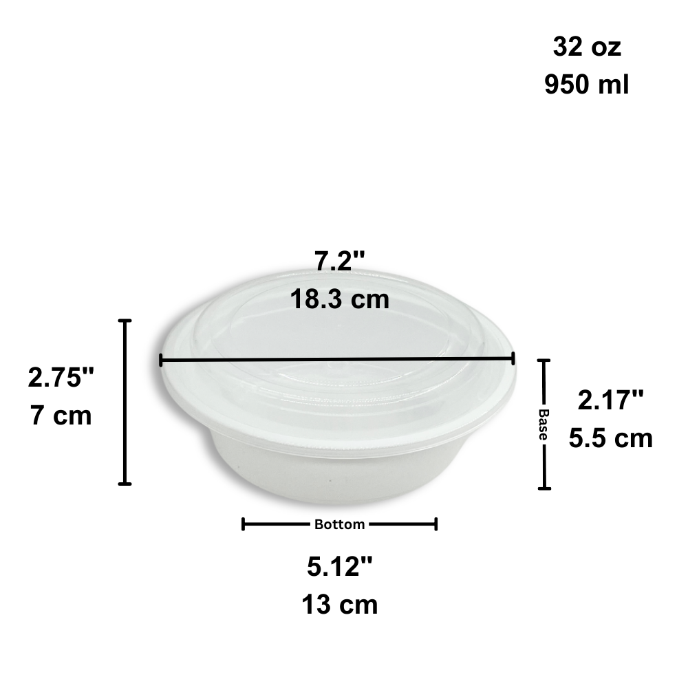 RO-32 | HD 32oz Microwaveable PP White Round Container W/ Vent Lid - 150 Sets