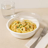 RO-37 | HD 37oz Microwaveable PP White Round Container W/ Lid and pasta