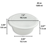 RO-40 | HD 40oz Microwaveable PP White Round Container W/ Vent Lid - size