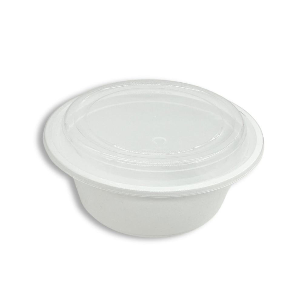 RO-40 | HD 40oz Microwaveable PP White Round Food Container W/ Vent Lid - 150 Sets