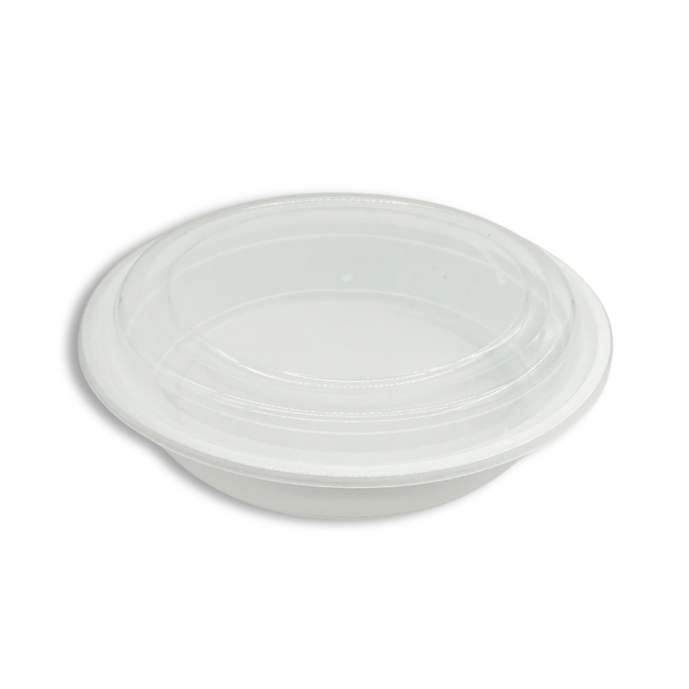 RO-48 | HD 48oz Microwaveable PP White Round Container W/ Lid - 150 Sets