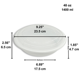 RO-48 | HD 48oz Microwaveable PP White Round Container W/ Lid - size