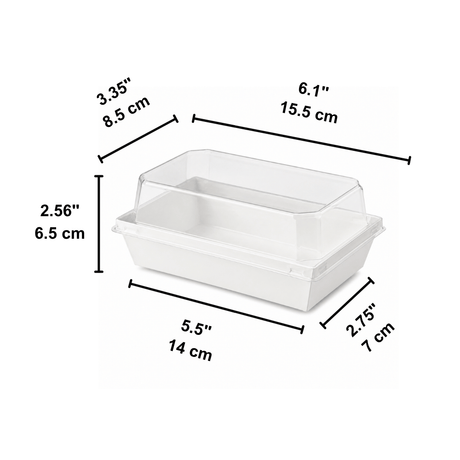 Rectangular White Paper Cake Box W/ PET Lid | 6.1x3.35x2.56" - size