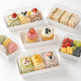 Rectangular White Paper Cake Box W/ PET Lid | 6.1x3.35x2.56" - with desserts