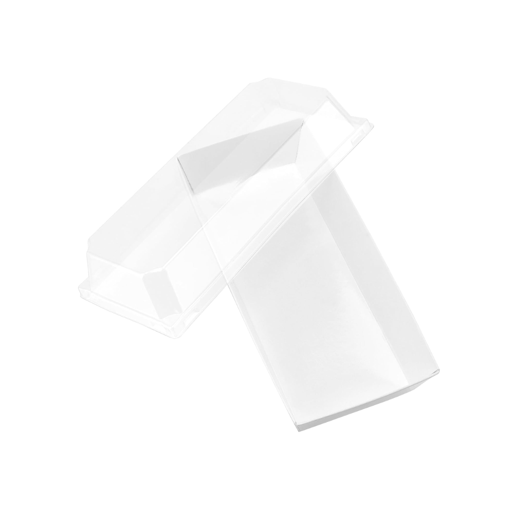 Rectangular White Paper Cake Box W/ PET Lid | 7.5x3.35x2.56" - open
