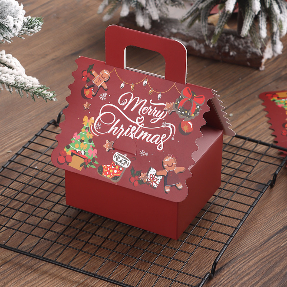Red Christmas House Shaped Candy Box Chocolate Gift Packaging – 10 Sets