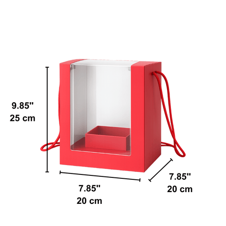 Red Floral Window Box W/ Handles | Gift Packaging | 7.85x7.85x9.85" - size
