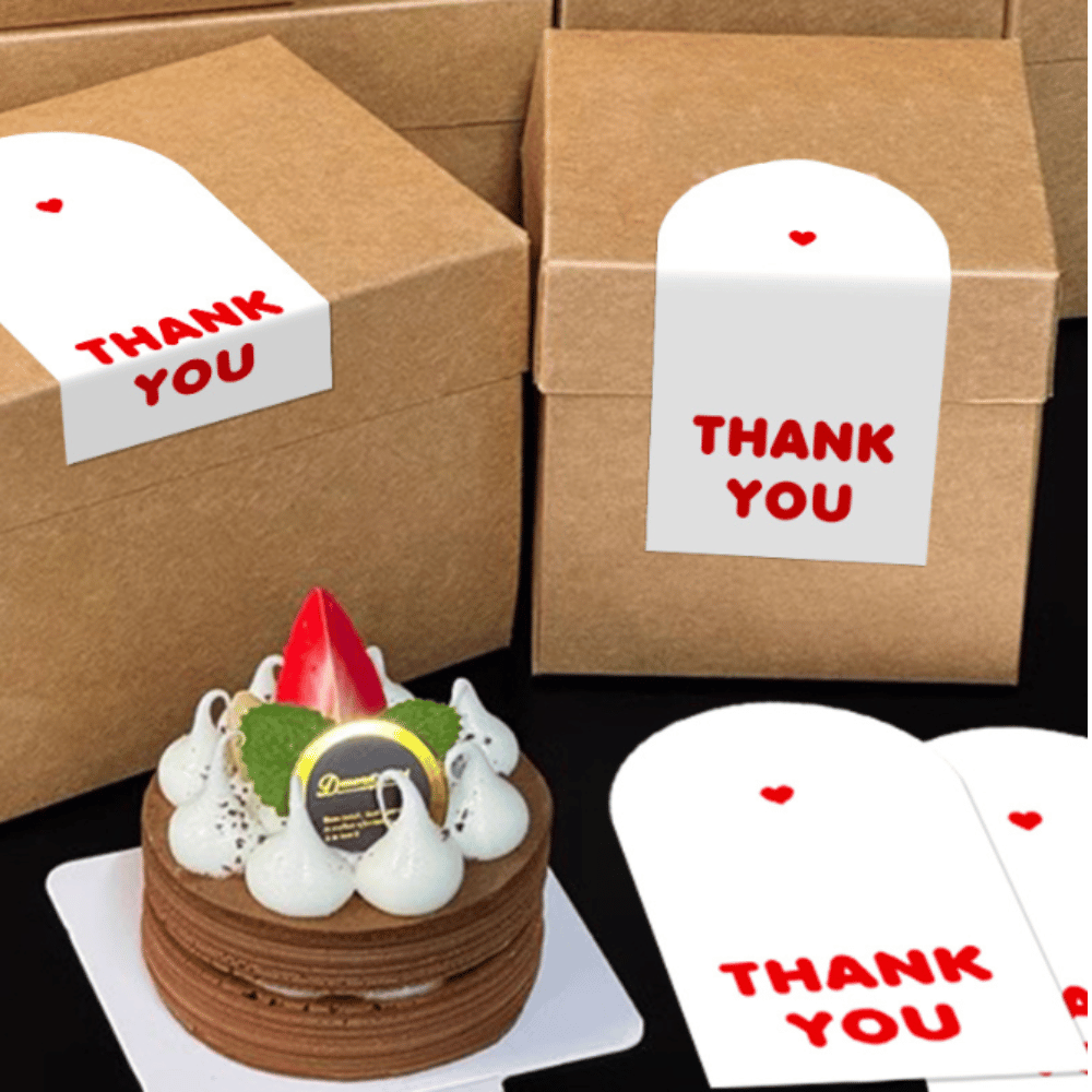 White Arch "Thank You" Seal Stickers | Decorative Labels | 3.54x2.12" - on the box