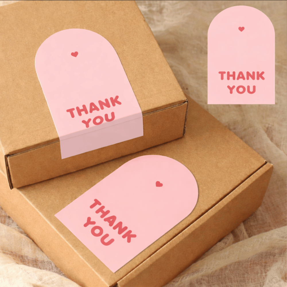 3.54x2.12" Pink Arch "Thank You" Seal Stickers | Decorative Labels - on the box