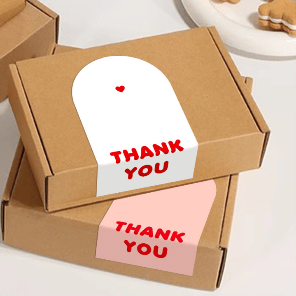 3.54x2.12" Pink Arch "Thank You" Seal Stickers | Decorative Labels - on the box
