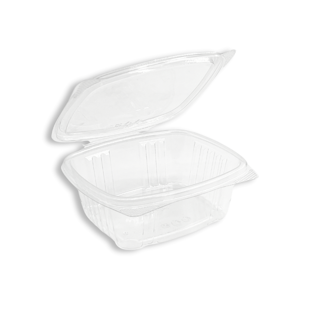 SL-L12 | 12oz PET Clear Rectangular Hinged Salad Container - open