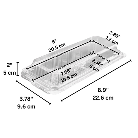 SSC-6B | Clear PET Rectangular Hinged Sushi Container | 8.9x3.78x2" - size