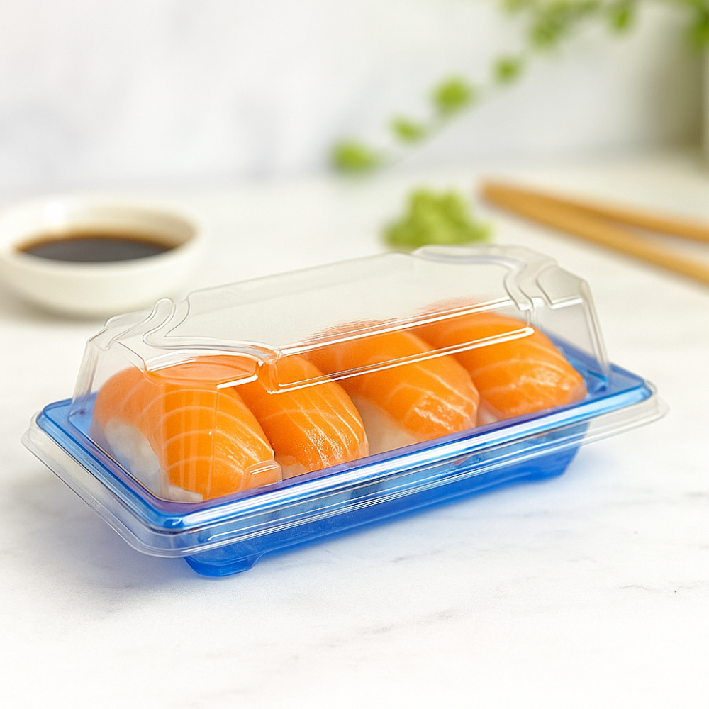 SU-1100_PET_Blue_Sushi_Tray_W_Clear_Lid_5.52x3.15x1.89 with sushi