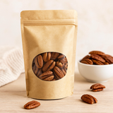 SZ08-NKW | 8oz Stand-up Zip-lock Kraft Paper Pouch W/ Oval Window | 6x1.63x9" with pecans