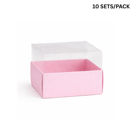 Pink Mini Cake Box W/ Clear Lid |  5.7x3.54x3.94" - 10 SETS