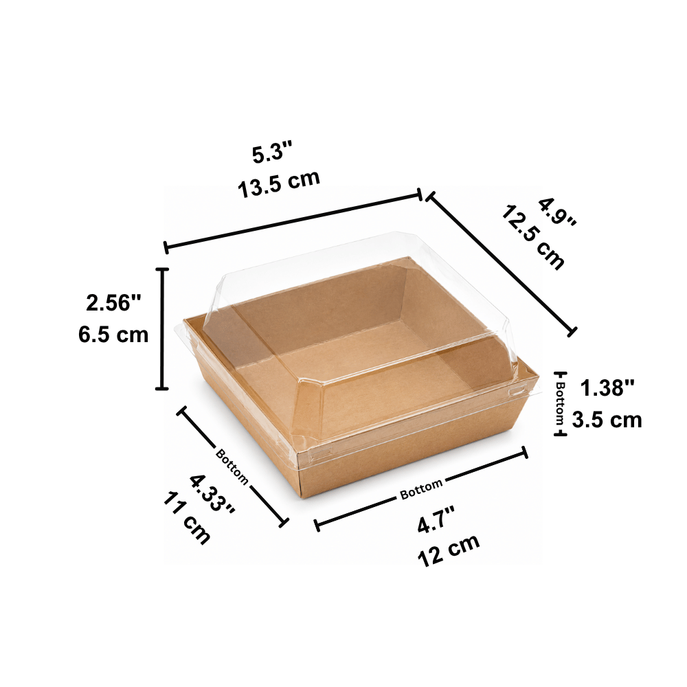 Square PE-Coated Kraft Paper Box W/ Clear PET Lid | 4.7x4.33x2.6" (200 Pcs/Case) - size