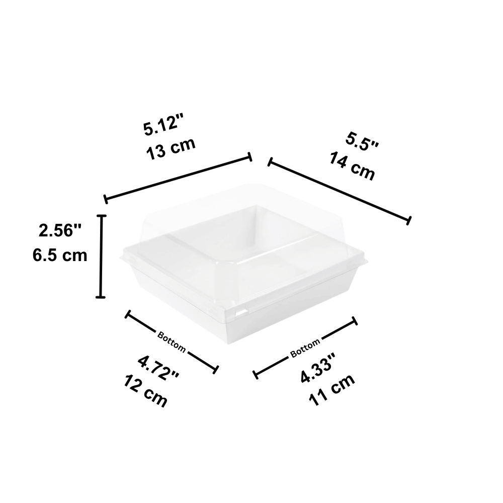 Square White Paper Cake Box W/ PET Lid | 5.5x5.12x2.56" - size