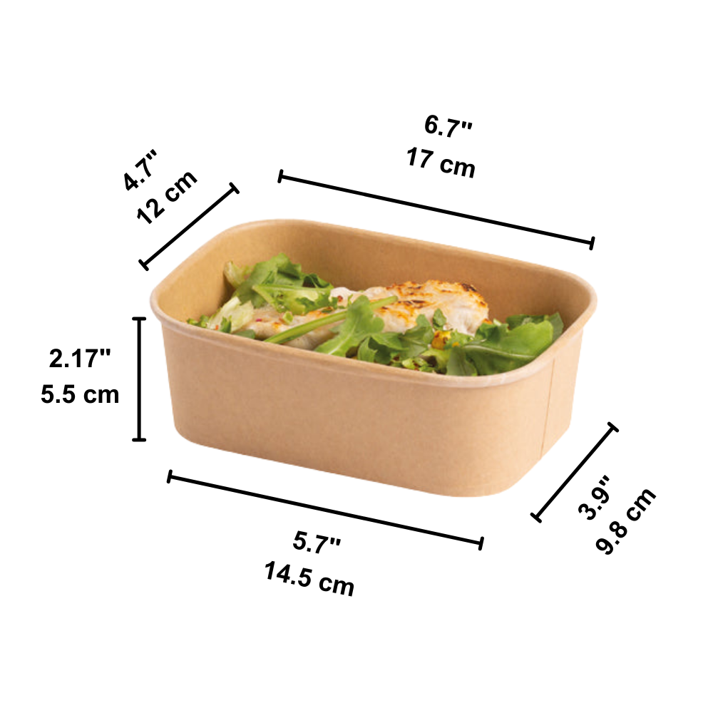 Récipient rectangulaire en papier kraft de 26 oz (base uniquement) - 300 pièces