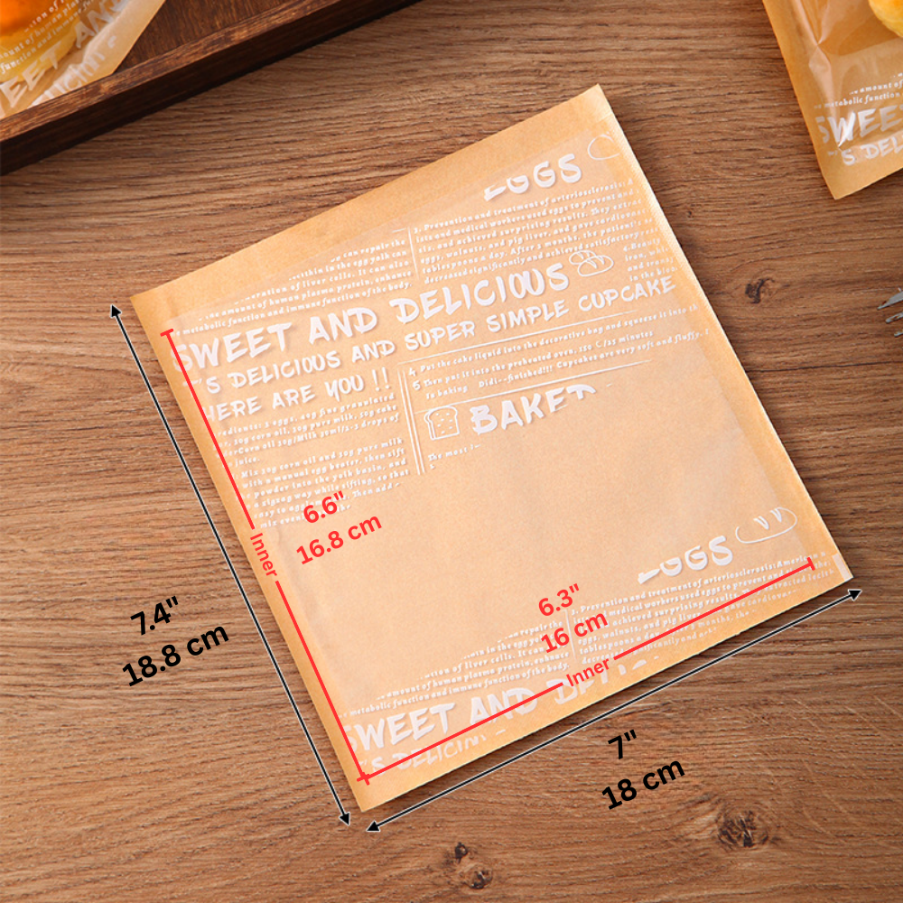 Sweet and Delicious Bakery Bag Clear Front Kraft Pastry Bag | 7x7.4" - size