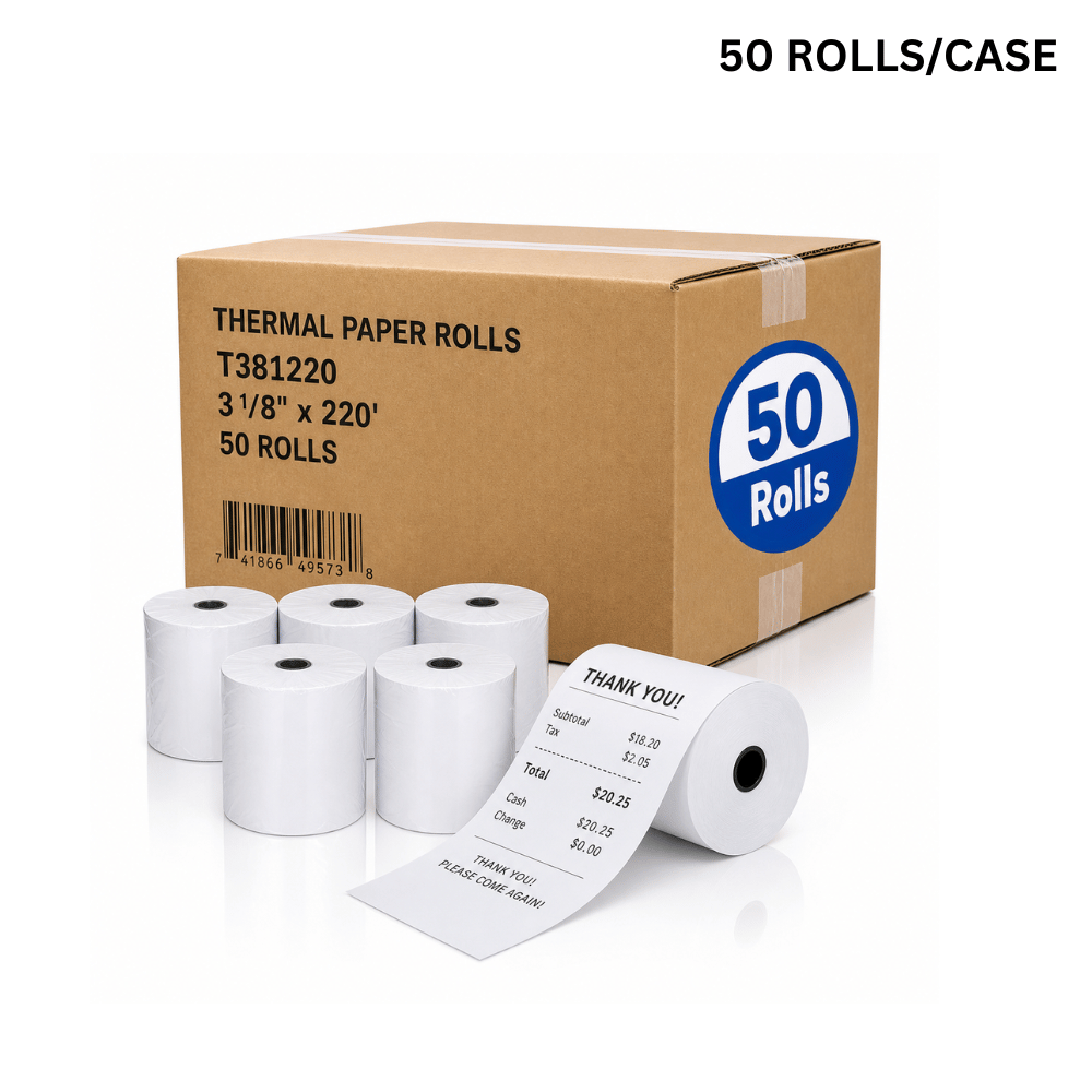 T381220 | 3 1/8" x 220' Thermal Receipt Paper Rolls-50 ROLLS