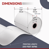 T381220 | 3 1/8" x 220' Thermal Receipt Paper Rolls - SIZE