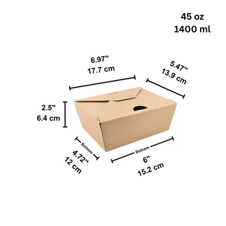 TCN308 #8 | 45oz Kraft Foldable Take Out Box | 6x4.72x2.5" - size