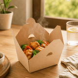 TCN308 #8 | 45oz Kraft Foldable Take Out Box | 6x4.72x2.5" - with food