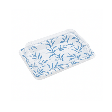 WP-05 | PET Blue Maple Pattern Sushi Tray W/ Lid | 7.28x5.12x1.77"